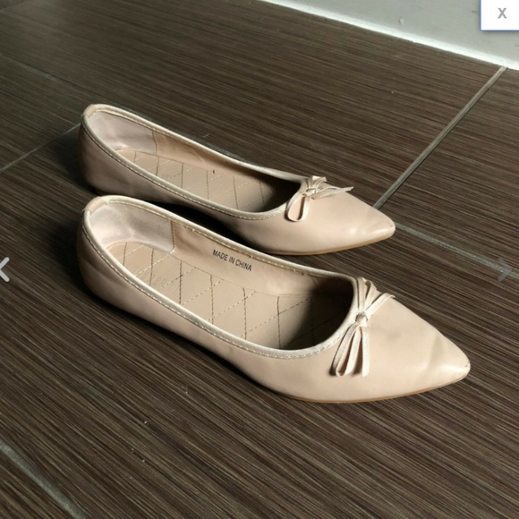 Baby Pink Pointy Toe Bow Faux Leather Ballet Flats - Picture 3 of 3